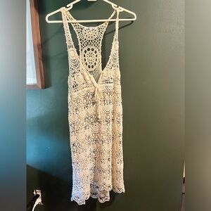 Vintage blue island, cream, sexy crochet lace cover up, size small